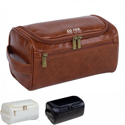 PU Leather Vintage Toiletry Bag with Hanging Hook