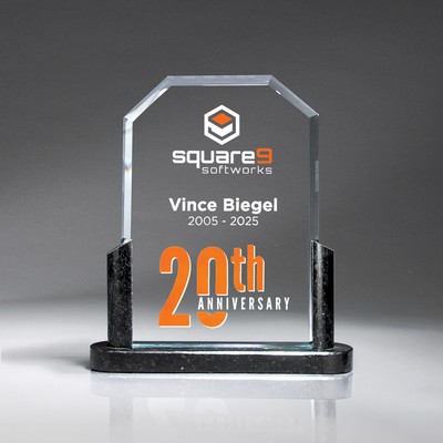 Clipped Corner Bevel Glass and Marble Pillar Base (Small)