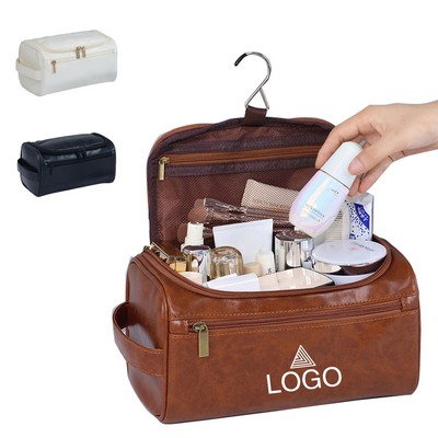 PU Leather Hanging Toiletry Bag Travel Pouch